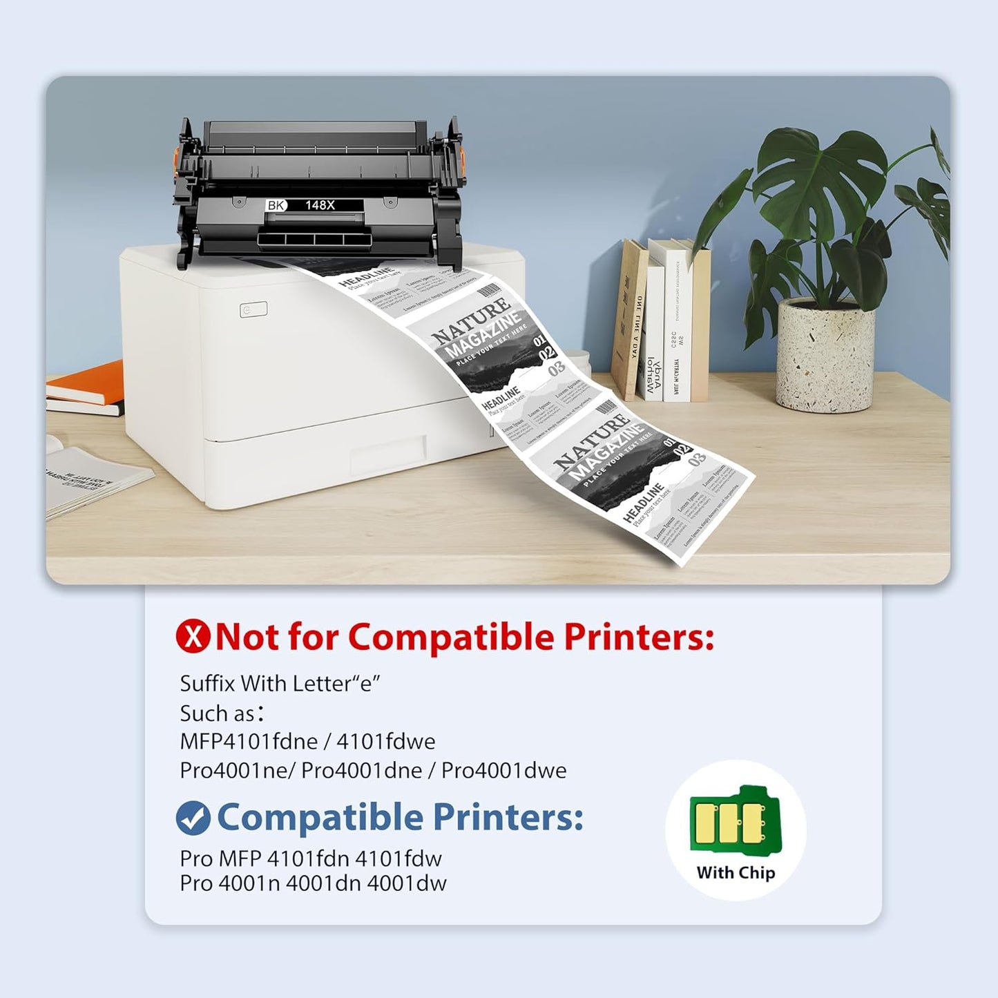 148X W1480X High Yield Toner Cartridges ( 2X 9500 Pages) Compatible 148X 148A W1480A Toner Cartridges with HP Laserjet Pro 4001dw 4001dn 4001n MFP 4101fdw 4101fdn Printer (Black, 2pack, with Chip )