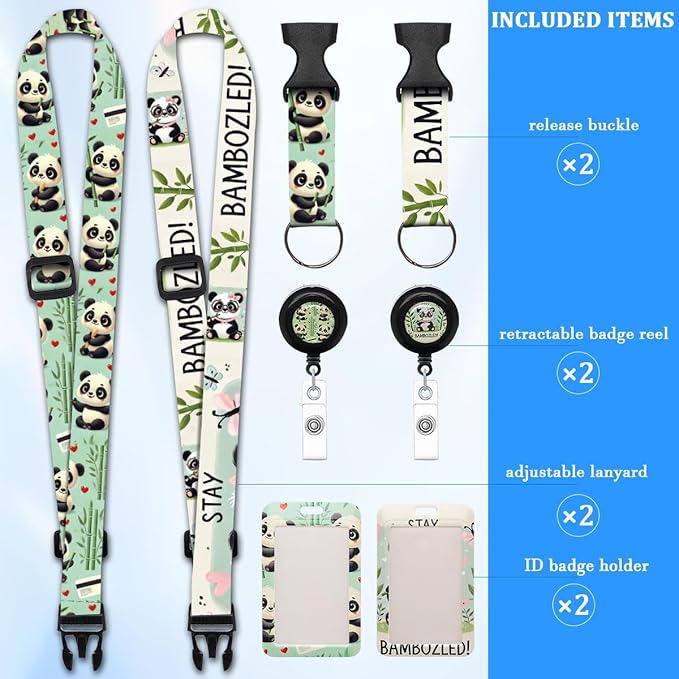 2 Pack Panda Lanyards Badge Holder, Adjustable Lanyard with Retractable Badge Reel, Cute ID Badge Holder for Teachers, Nurses, Students, Office Staff & Travel Essentials
