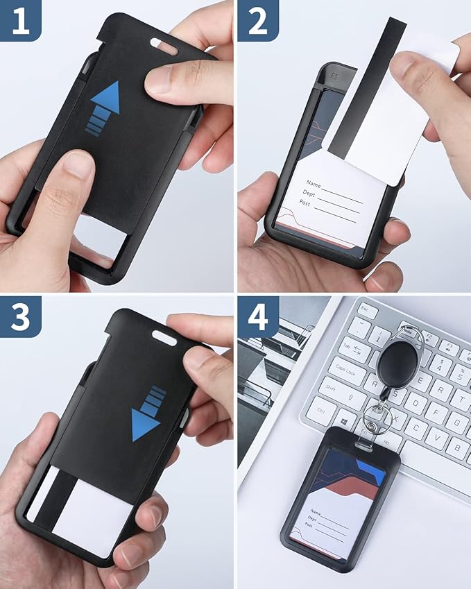 Uniclife Sliding Badge Holder Vertical Plastic Case with Retractable Badge Reel Carabiner and Detachable Lanyard Strap Hard Card Protector for ID Credit Proximity Key Card Driver’s License and Pass