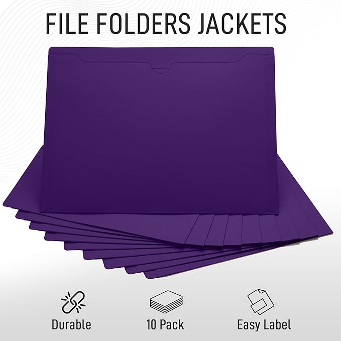 Purple File Jackets, Flat-No Expansion, Letter Size, Reinforced Straight-Cut Tab, 10 Pack
