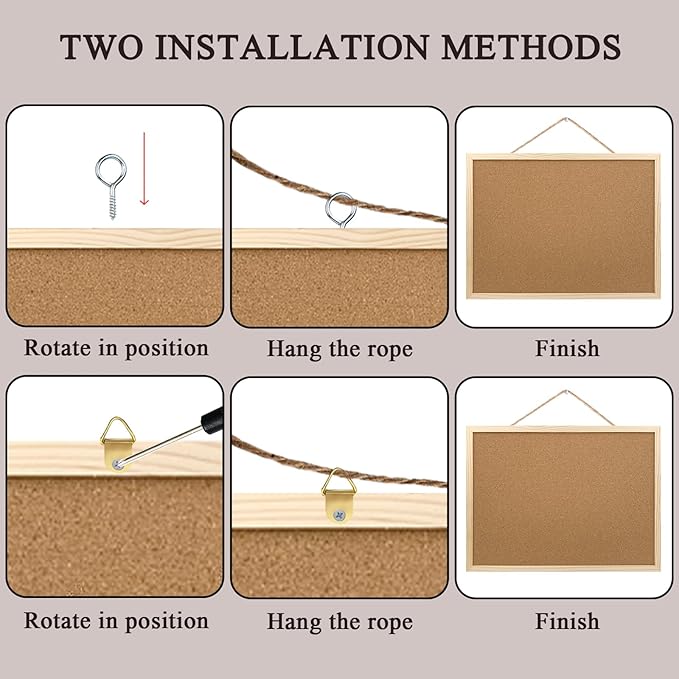 2 Pack Cork Board Bulletin Board, 15.7"X 11.81" inches with Oak Wood Finish Frame, for Wall Office Home and School (Pins, Eye Bolts, gaskets, Screws)