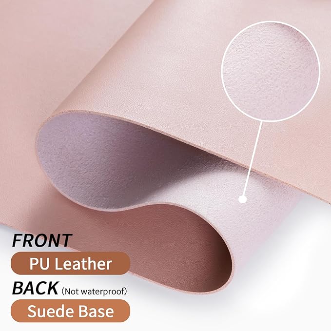 Bloss Leather Desk Pad and Keyboard Wrist Rest, Large Mouse Pad + Keyboard Pad+Mouse Wrist Support, Non-Slip Desk Mat Protector for Office, Home (35.4×15.7 Inches,Pink)