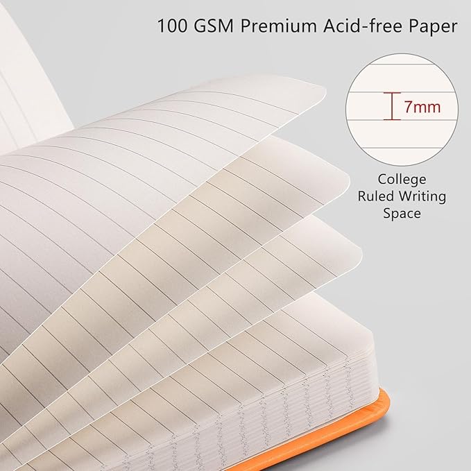 RETTACY Journaling Notebooks, A5 Lined Notebook Journal with 320 Numbered Pages, 5.7'' × 8.3'', Medium Size, Journal Notebook for Writing, Work, Leather Hardcover, 100 GSM Thick Paper (Orange)