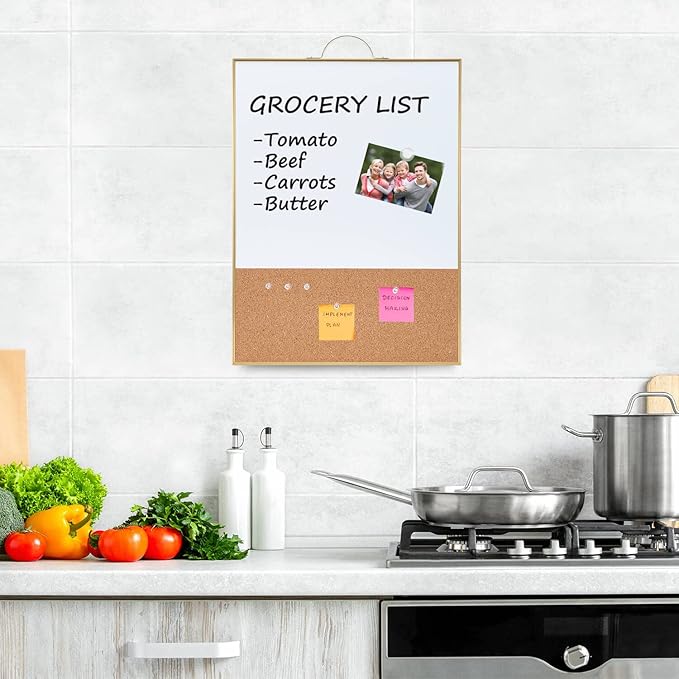 TSJ OFFICE Small Combination Board - 16" X 12" Portable Aluminum Gold Framed Magnetic Dry Erase Board for Wall, Small Bulletin Cork Board with Holder for Office, Home and School