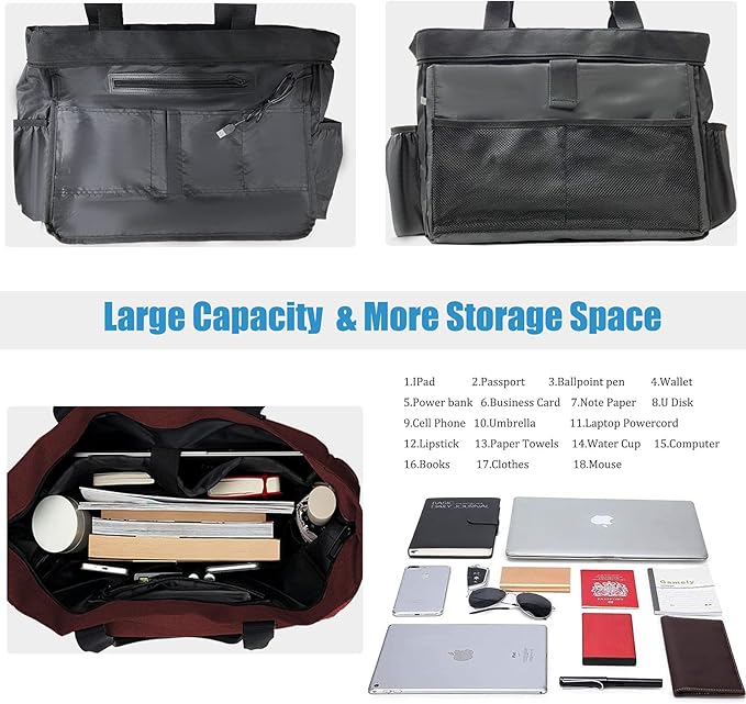 Tote Bag for Women Large Work Bags Laptop 15.6-17 Inch Handbag Purse Book Bag with Zipper for Nurse Teacher School, Red