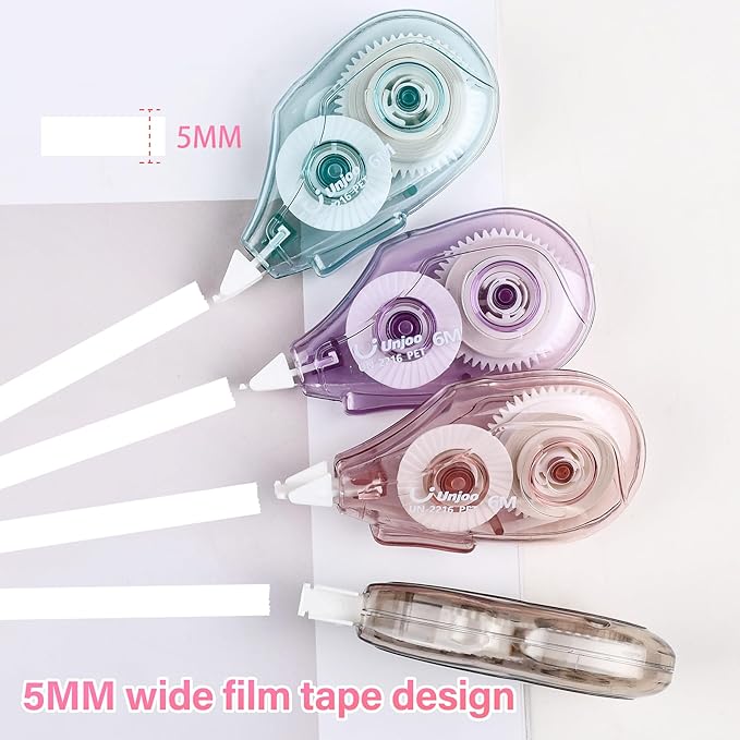 White Correction Tape, Easy To Use Applicator for Instant Corrections Wrong Writing At Any Time, For school, Office (6M/256" x 0.2",4 colors, 12pack)