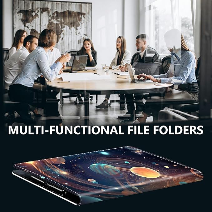 PU Leather Padfolio Clipboard Notepad with Pen Loop and Elastic Strap Interview/Resume Document Organizer for Business School Office,Starry Night Moons Sun