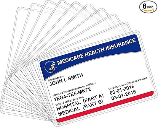 6 Pack New Medicare Card Holder Protector Sleeves，12Mil Clear PVC Waterproof Medical/Credit Card, Business/Social Security Card Protector