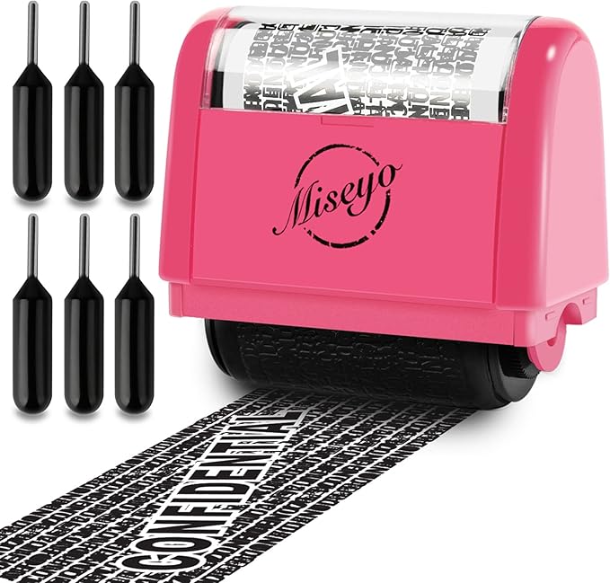 Miseyo Identity Theft Protection Roller Stamp Set - Peach (6 Refill Ink Incleded)