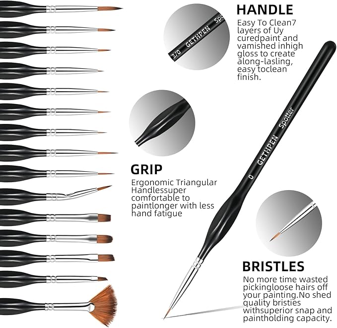 Detail Paint Brushes Set,15pcs Miniature Paint Brushes for Fine Detailing, Art Painting, Micro Detail Paint Brush for Acrylics,Oils, Watercolors,Paint by Number,Models,Face, Nail,Craft,Figurine,40k