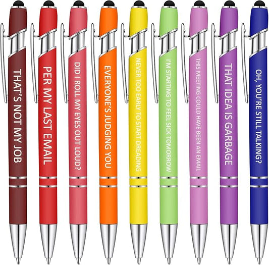 Eersida 10 Pcs Snarky Office Pens Funny Insulting Pens Arcastic Negative Quotes Ballpoint Macaron Touch Stylus for Office, Black Ink