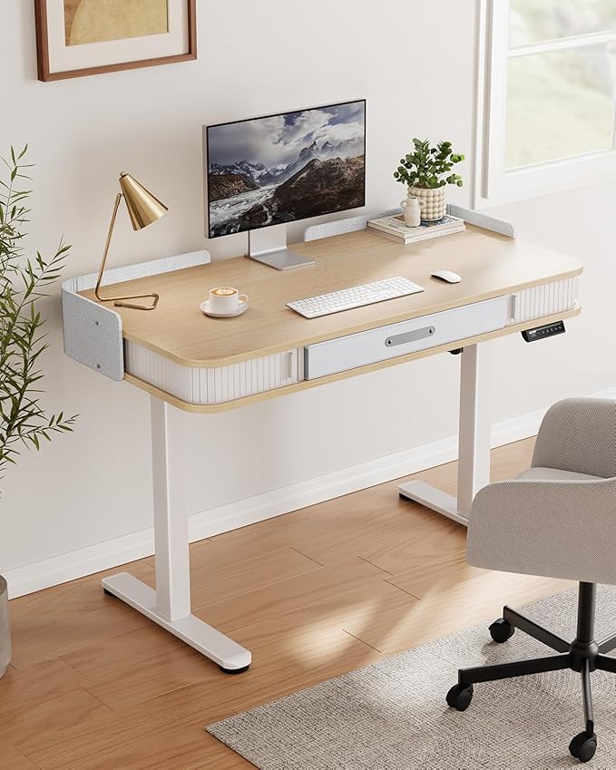 Marsail Electric Standing Desk Whole-Piece Desktop 48 x 24 Inches Height Adjustable Desk with 3 Drawers Home Office Table with 3 Memory Preset