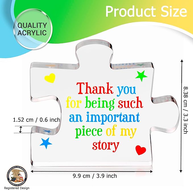 Teacher Appreciation Gifts for Women, Men - Thank You Engraved Acrylic Block Puzzle 4.1 x 3.5 inch - Heartwarming Teacher Gift - Cute Student Teacher Gifts - Novelty Daycare Teacher Gift