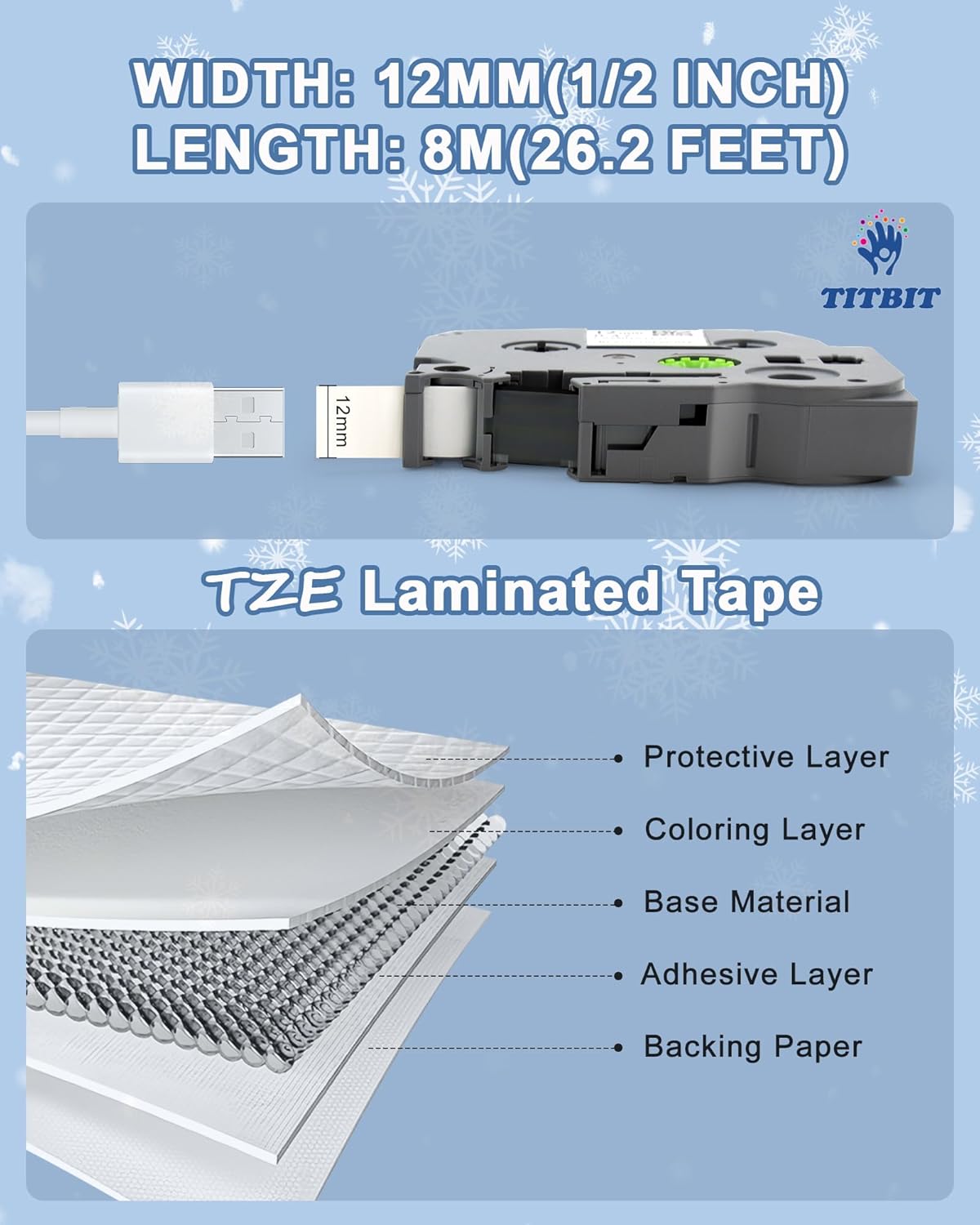 10 Pack Compatible Label Tape Replacement for Brother P Touch TZE-231 Tz231 Laminated Tape Black on White 12mm 0.47 inch x 26.2ft 8m 1/2 for Label Maker PTD400AD PTH110 PT-D210 PT-D400 PTD600 PTD220