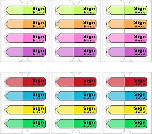 Tatuo 600 Pcs Sign Here Tabs Colored flag Stickers 8 Colors with Dispenser Arrow Flag Easy to Post for Notary Books Paper (Sign Here Style)