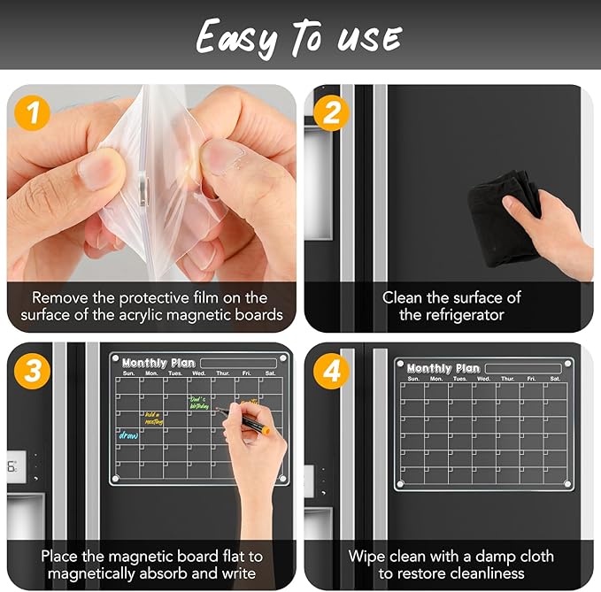 DIYMAG 3Pack Acrylic Magnetic Dry Erase Calendar for Fridge, Clear Acrylic Calendar Planning Board Set Magnetic Weekly Monthly Planner Memo Board for Refrigerator with 6 Highlight