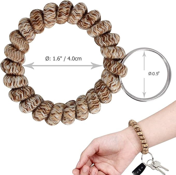 BIHRTC Pack of 6 Keychain Bracelet key Holder Wristlet Wrist Key Chain Spring Wristband Flexible Spiral Wrist Coil Spring Key Chain Stretchable Spiral Key Rings for Gym Pool ID Badge Sports