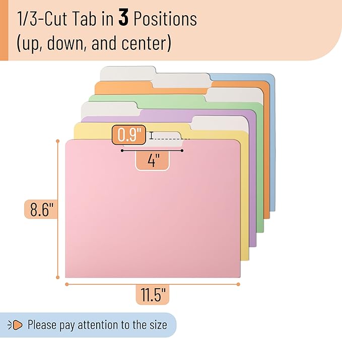 Mr. Pen- File Folders, 18 Pack, Pastel Colors, 1/3-Cut Tab, File Folders Letter Size, Colored File Folders, Office File Folder, Colored Folders, Office Supplies File Folders, File Folders with Tabs