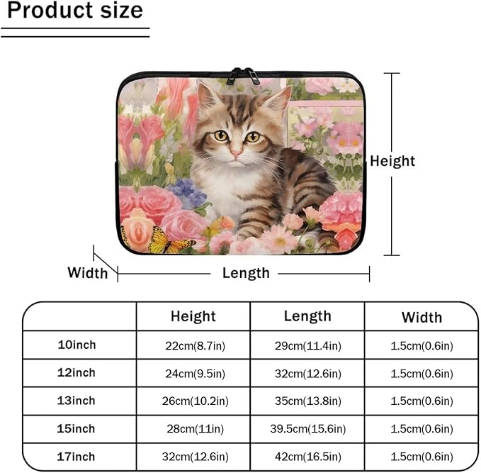 Cat Rose Printed Laptop Bag for Women Men, Lightweight Laptop Briefcase 17 Inch Shockproof Computer Carrying Cover with Zipper, Easy to Carry Laptop Case Bag for Daily Commuting