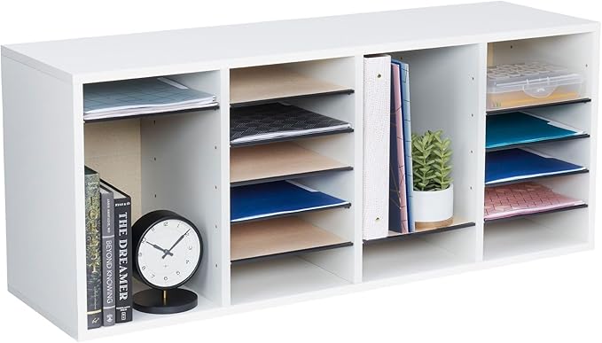 Safco Products Wood Adjustable Literature Organizer, 24 Compartment, 9423GR, Gray, Durable Construction, Removable Shelves, Stackable,16.4"x39.4"x11.8"