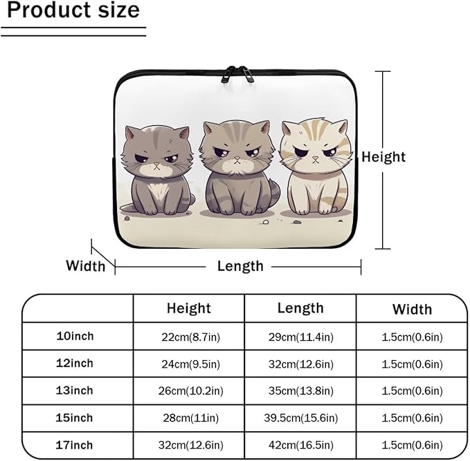 Cute Cat Laptop Protective Sleeve for Girls Boys 12 Inch Laptop Covers with Large Capacity Lap Top Case Lightweight Computer Sleeve Bag Suitable Gifts for Holidays Tablet Bag Grey