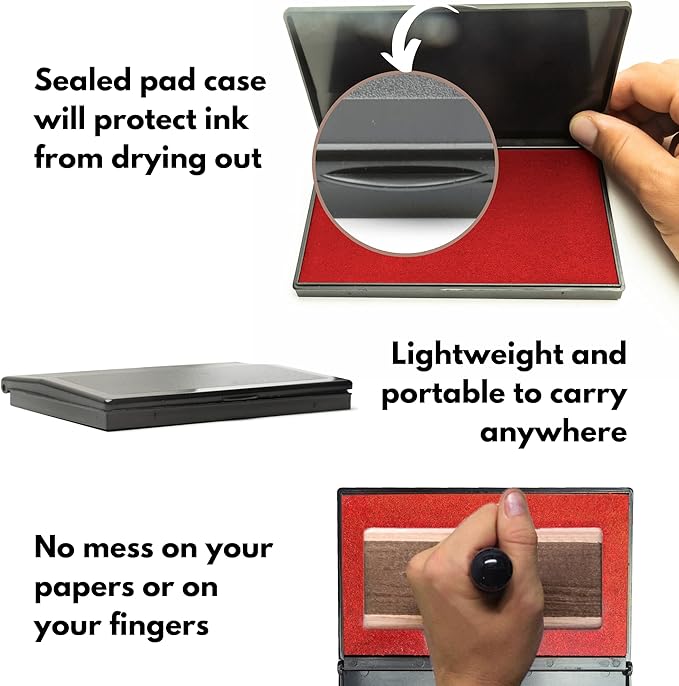 Ink Pad for Rubber Stamps, Stamp Pad for Clear Impression Stamping, Quality Felt Pad Black Ink, Red Ink, Blue Ink (Red, L (3.5 * 6.3))