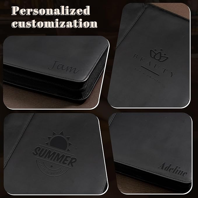 Free Engraved Name, Custom Portfolio, Genuine Leather Personalized Padfolio for Men, Engraved 3 Ring Binder Organizer, Business Portfolio with A4 Writing Pad, Handmade Customized Gifts, Black