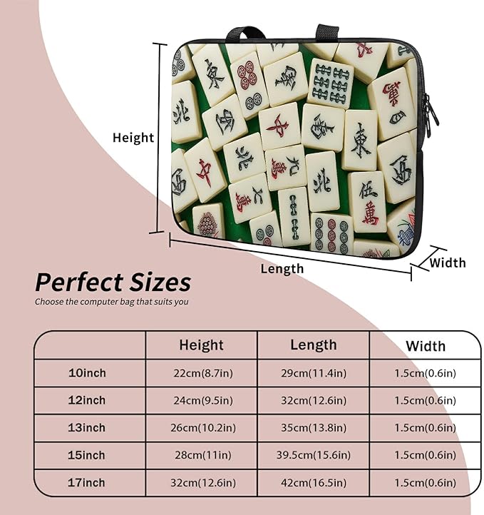 Universal Tablet Laptop Sleeve Case 10 inch, Mahjong Slim Carrying Case Durable Handbag Travel Laptop Bag for 7 to 10-inch Laptops/Notebook/Kids Tablet/ipad/eBook Readers