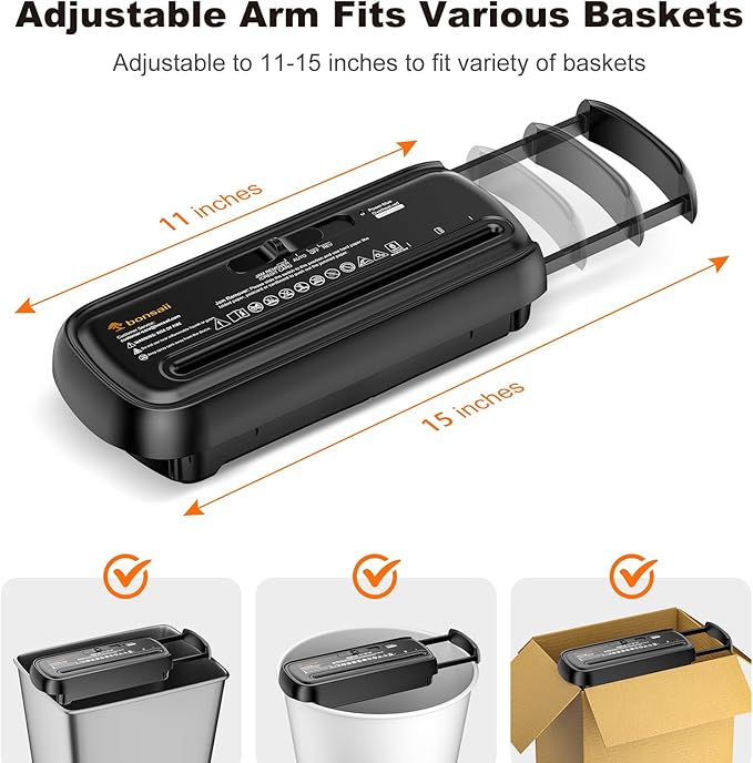Bonsaii Paper Shredder for Home Use, 6 Sheet Strip Cut Small Paper Shredder Without Basket for Home Office, Portable Shredder Extendable Arm Design with Overheat Protection (S123-B)