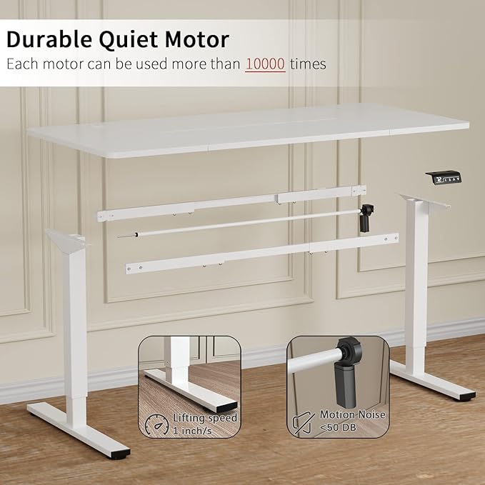 Furmax Electric Height Adjustable Standing Desk Large 63 x 24 Inches Sit Stand Up Desk Home Office Computer Desk Memory Preset with T-Shaped Metal Bracket, White