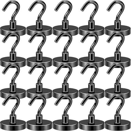 DIYMAG Black Magnetic Hooks, 118 LB Heavy Duty Strong Magnet with Hooks, Strong Rare Earth Neodymium Magnet Hooks for Hanging, Magnetic Hanger for Curtain, Home, Kitchen, Workplace, 20 Packs