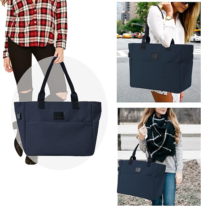 Tote Bag for Women Large Work Bags Laptop 15.6-17 Inch Handbag Purse Book Bag with Zipper for Nurse Teacher School, Blue