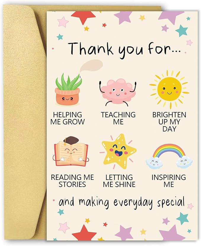 OJsensai Cute Teacher Thank You Card, Best Appreciation Gifts for Daycare Preschool Teacher, Thank You for Helping Me Grow