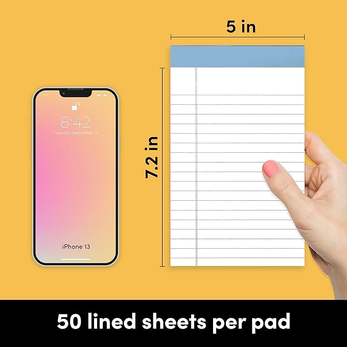 PAPERAGE Lined Legal Pads, (Jewel Tone), 6 Pack, 50 Sheets Each, Wide/Legal Ruled, Note Pads, Paper, 5 inches x 8 inches