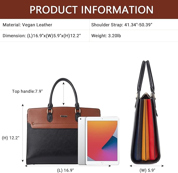 Telena Laptop Tote Bag for Women, 15.6 Inch Shoulder Tote Bag Leather Briefcase for Women, Large Capacity Handbag Bags