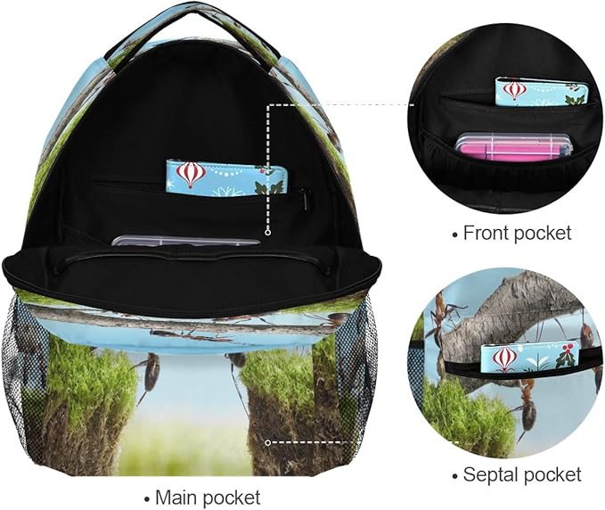 Blueangle Ant Team Backpack for Boy Girl Teens, Water Resistant School Backpack Lightweight Bookbag Casual Backpack