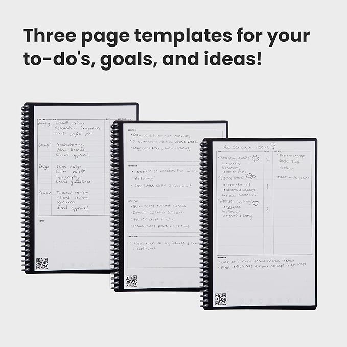 Rocketbook Fusion Reusable Undated Productivity Planner, Executive Size 6x8.8, Black - Goals, Monthly and Weekly Calendar, Daily To-do List, Lined and Dotted Notes Pages