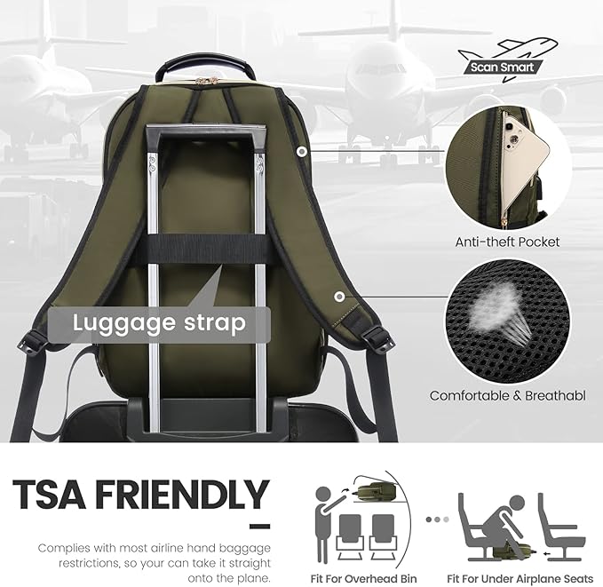 LOVEVOOK Laptop Backpack for Women 17.3 inch,Cute Womens Travel Backpack Purse,Professional Laptop Computer Bag,Waterproof Work Business College Teacher Bags Carry on Backpack with USB Port,Army green