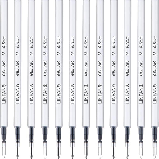 Black Gel Pens Refills, 12 Pack Retractable Gel Ink Pen Refills Bulk, Medium Point 0.7mm Tip Smooth Writing Quick Dry Gel Pen Refills for Journaling Writing School Office Supplies (12 Black 0.7mm)