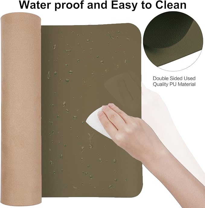 Boutilon Leather Desk Pad 35" x 17", Non-Slip, Waterproof PU Leather, Dark Apricot