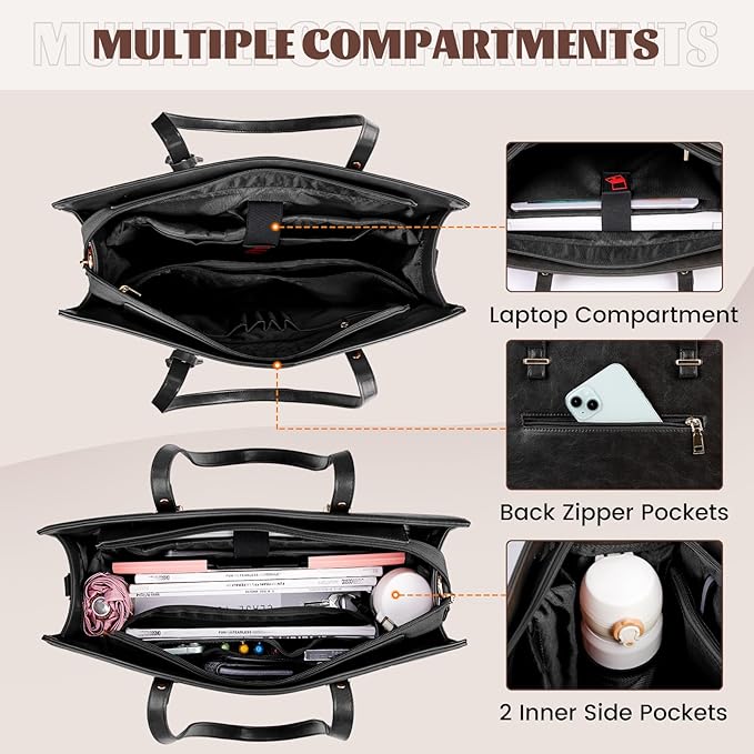 RAINSMORE Laptop Bag for Women 15.6 Inch Vintage Leather Professional Work Tote Bag Waterproof Computer Bag Shoulder Bag for Business Office