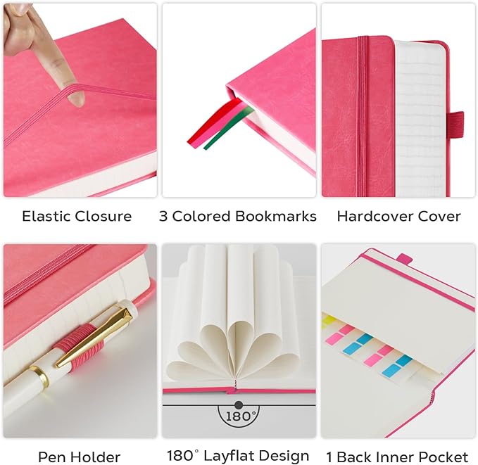 Lined Journal Notebook for Women/Men Writing Work, 320 Pages A4 Large Notebook notepads 8.5 x 11 for Note Taking, Hardcover Leather Journal, 100Gsm Thick Paper, Pink