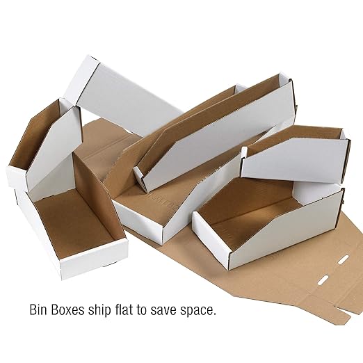 Partners Brand PBINMT424 Open Top Bin Boxes, 4" x 24" x 4 1/2", Oyster White (Pack of 50)