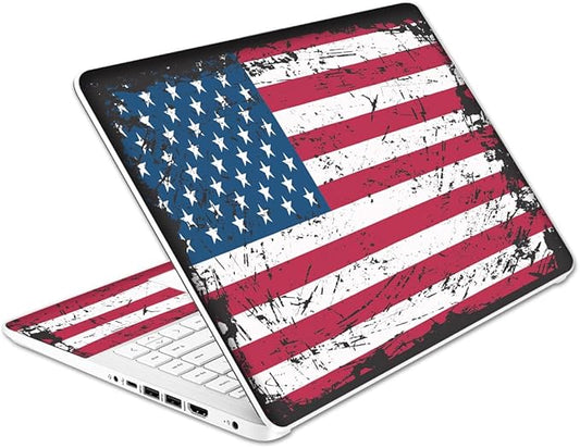 HK Studio Laptop Skin Decal Specific Fit for HP 14" with No Cutting Required, No Bubble, Waterproof, Scratch Resistant, American Flag Design - Including Wide Screen and Full Wrist Pad Skin