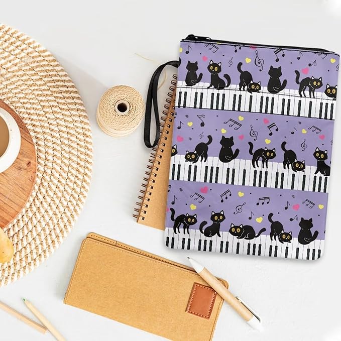 COEQINE Book Sleeve Pouch Purple Cats Piano Keychain Pattern Book Covers for Hardcover Paperbacks Purple Floral Book Cover Book Clothing
