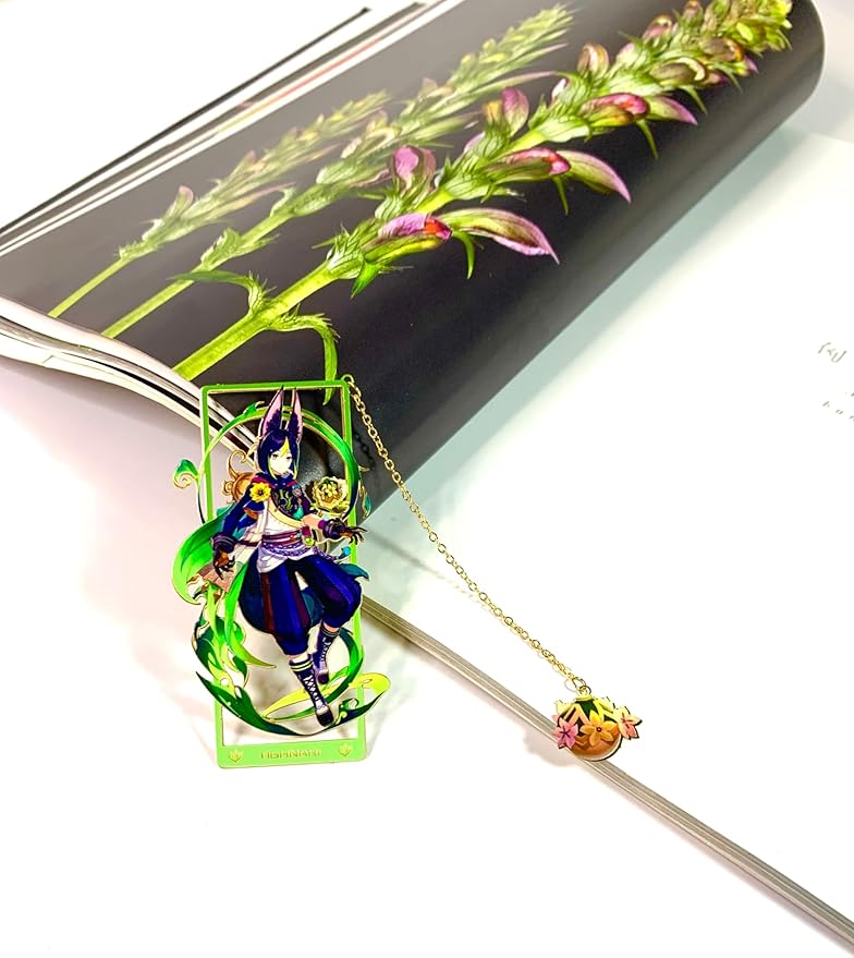 Genshin Impact Tighnari Metal Bookmark - Anime Figure Merch with 3D Display Box - Birthday Gifts for Fans Friends Gamer Book Lovers - Zllada