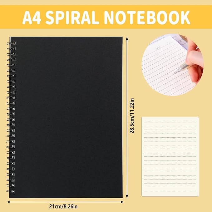 BoAn Spiral Notebook 2 Pcs 8.3 Inch x 11.2 Inch A4 Notebook 76 Pages/ 38 Sheets Soft Cover Spiral Notebook Journal Sketchbook Soft Kraft Cover Sheets for Students Office Business