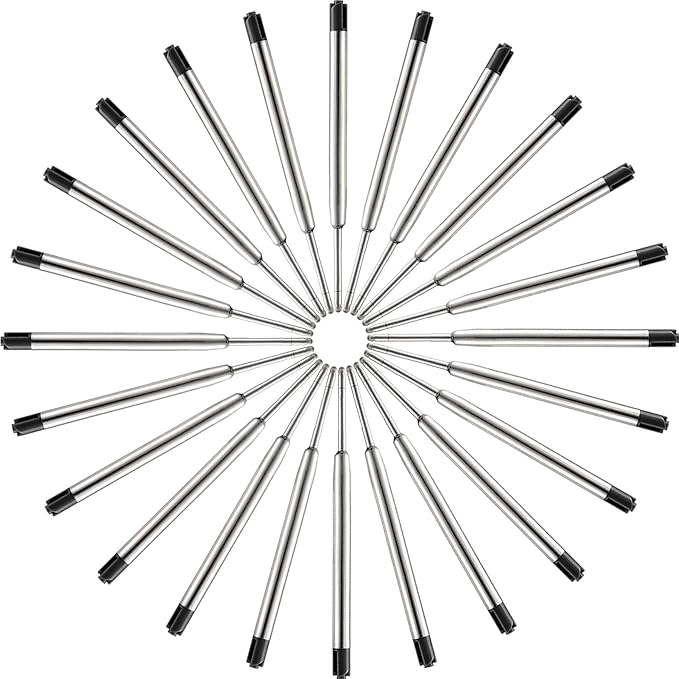 DunBong Pen Refills, Black Ink Refill Pack of 5, Replaceable Ballpoint Pen Refills, Medium Point Metal Refill (Black)