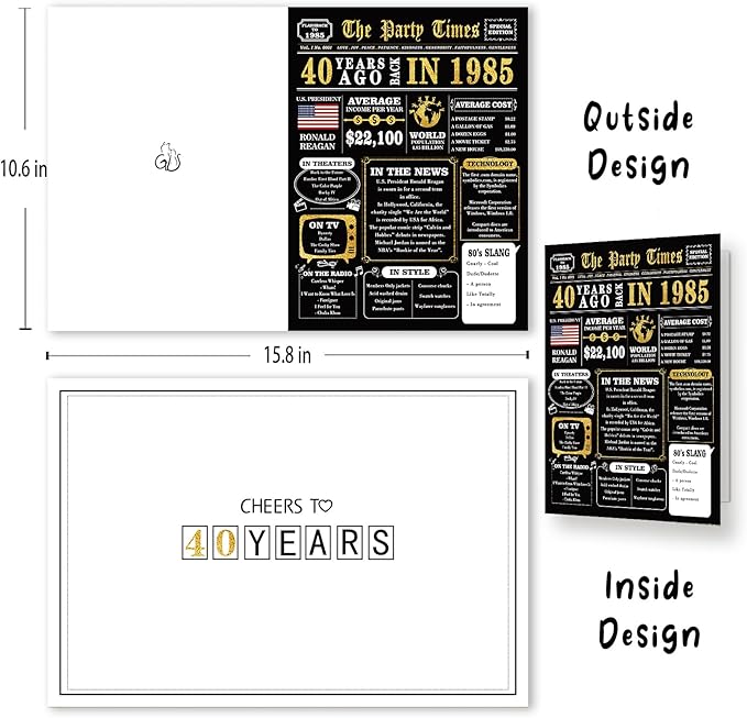 Jumbo 40th Birthday Gift for Him Her, Happy 40th Birthday Card for Women Men, Funny 40 Year Old Birthday Greeting Card for Mom Dad, Vintage 40 Birthday Decorations for Husband Wife