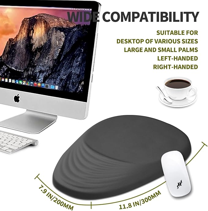Hokafenle Ergonomic Mouse Pad Wrist Support, Terraced Slope Carpal Tunnel Wrist Pad for Mouse with Unibody Memory Foam, Wrist Rest Pain Relief Mousepad (Dark Grey, 11.8x7.9 in)